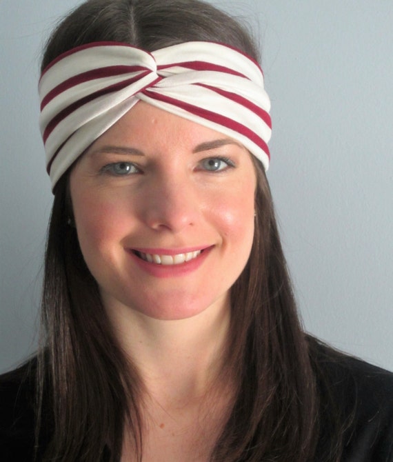 Nautical Headband Red Crimson and Cream Striped Headband
