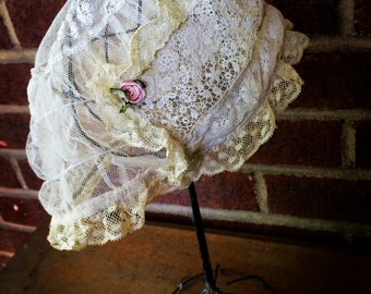 1920s Ivory Lace Boudoir Cap | dressing | sleeping