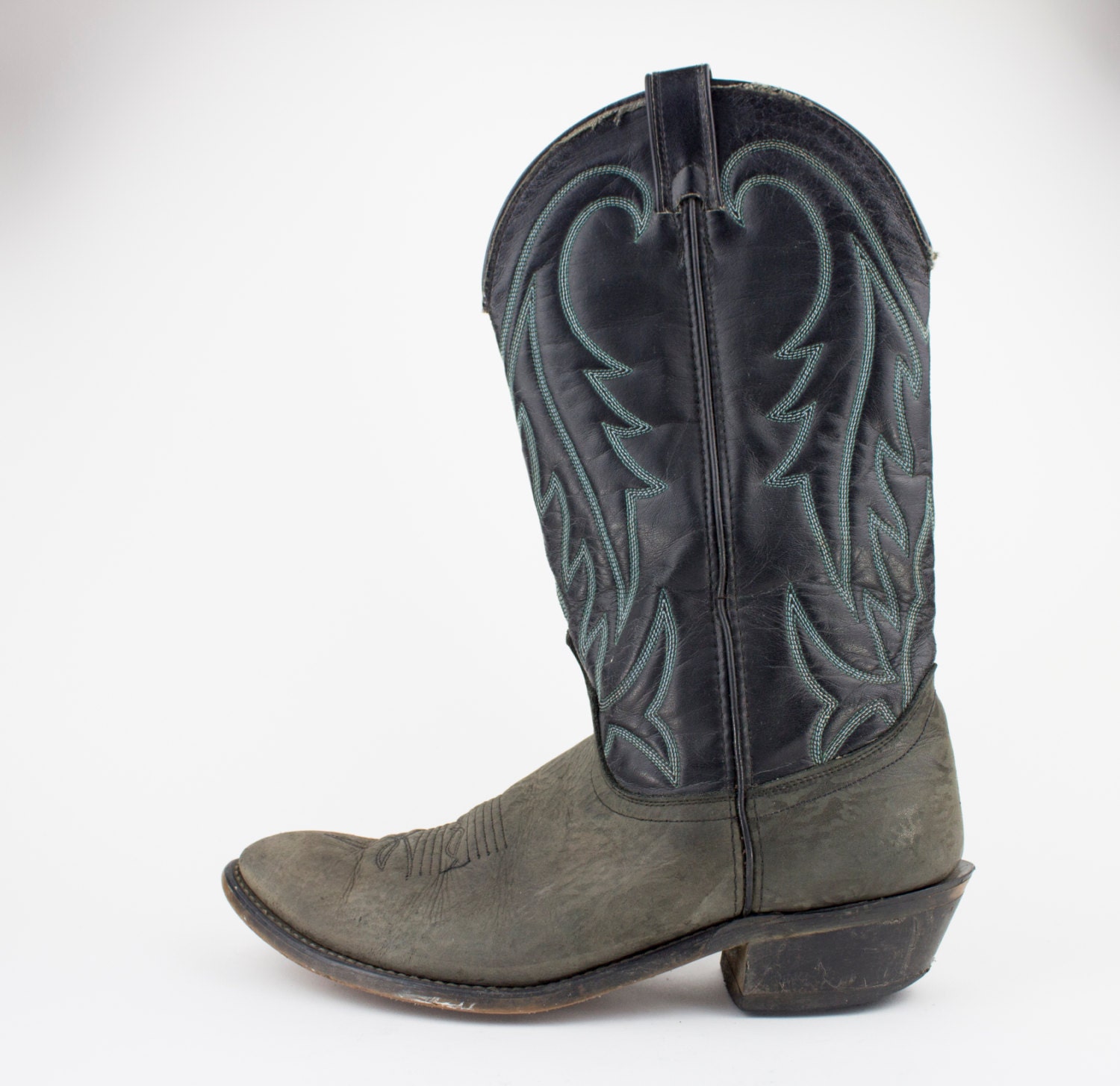 80s Vintage Black Cowboy Boots | Laredo Western Boots | Black and Grey ...