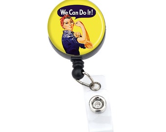 Rosie the Riveter ID Badge Nurse Retractable Badge Reels/ ID Badge Holder