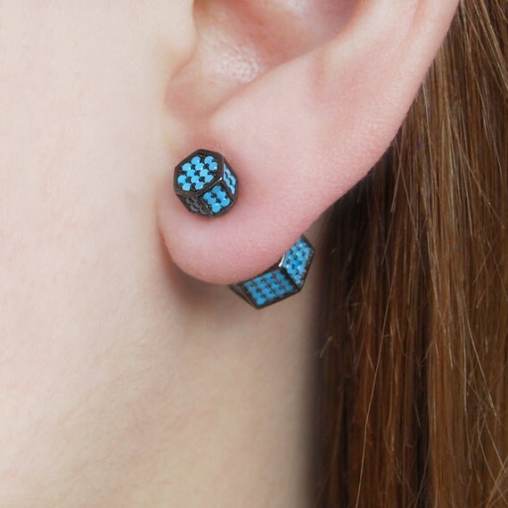Turquoise Silver Studs Turquoise Ear Jackets Hexagon Stud
