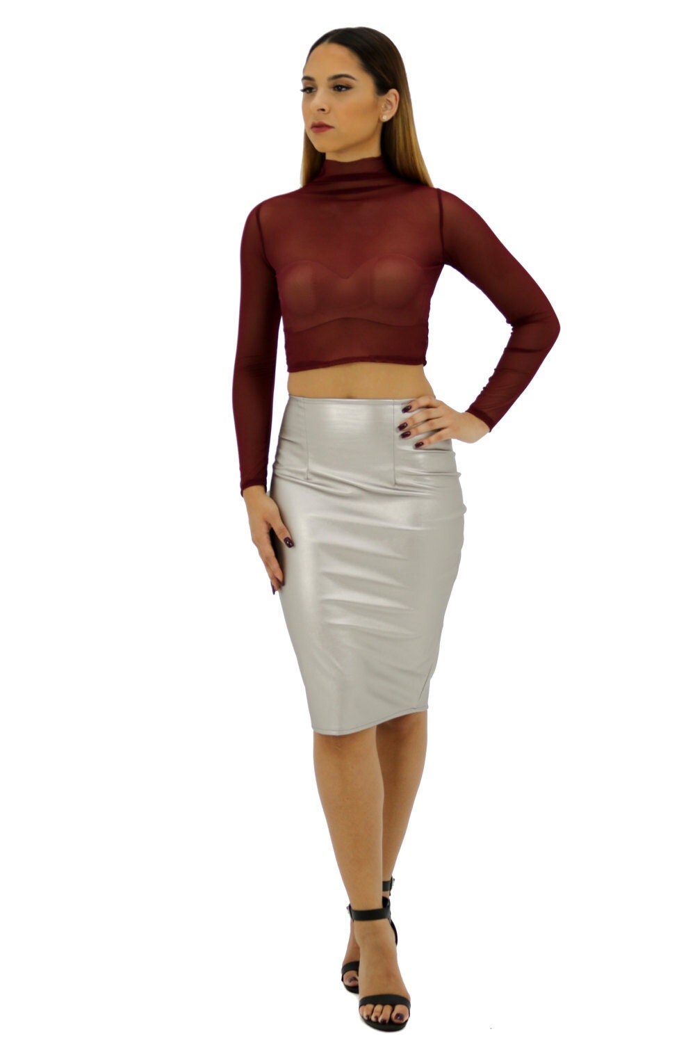 Silver Vegan Leather Skirt by LyniraLabel on Etsy