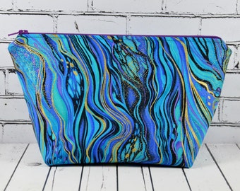 Marble Print Metallic Makeup Bag, Peacock Cosmetic Bag.