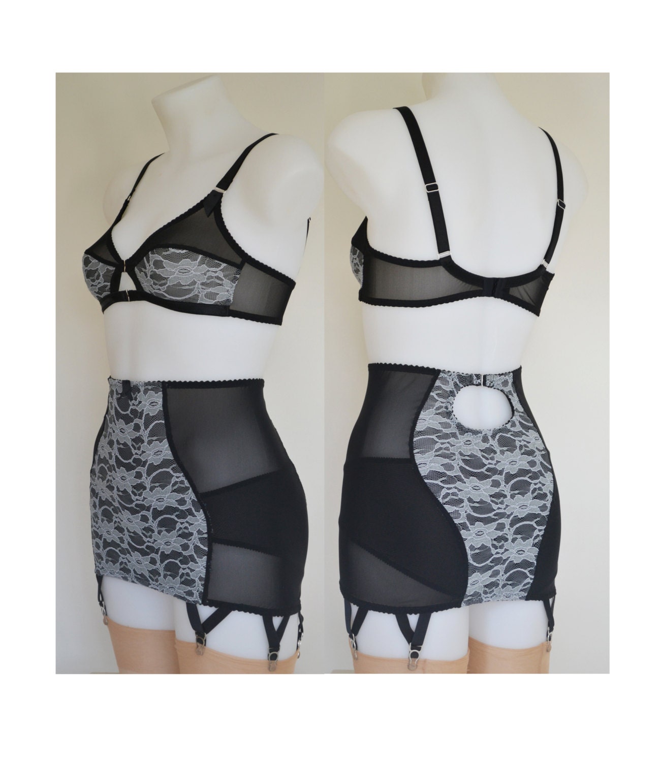 Longline Girdle Open Bottom Roll On Vintage Style Oyster