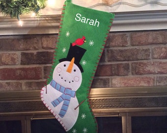 Snowman Applique Felt Christmas stocking, Applique Christmas stockings, Snowman stockings, Christmas stocking, Felt Stockings