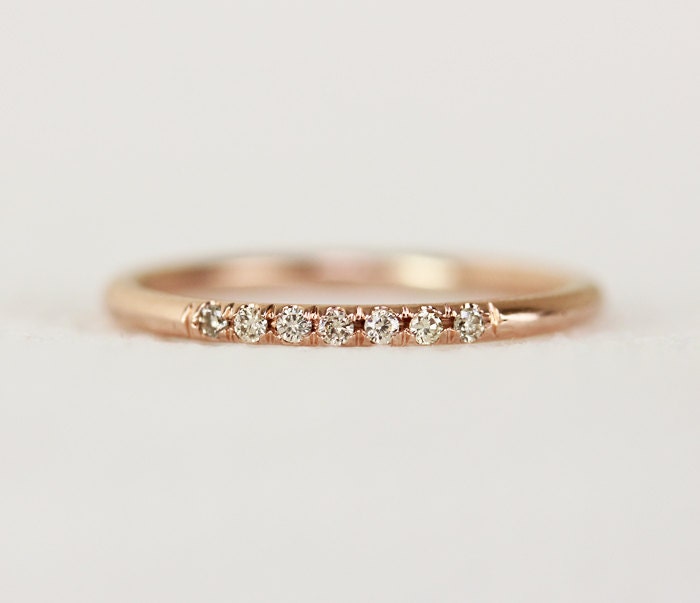 14k Rose Gold Champagne Diamond Wedding Band In Micro Pave