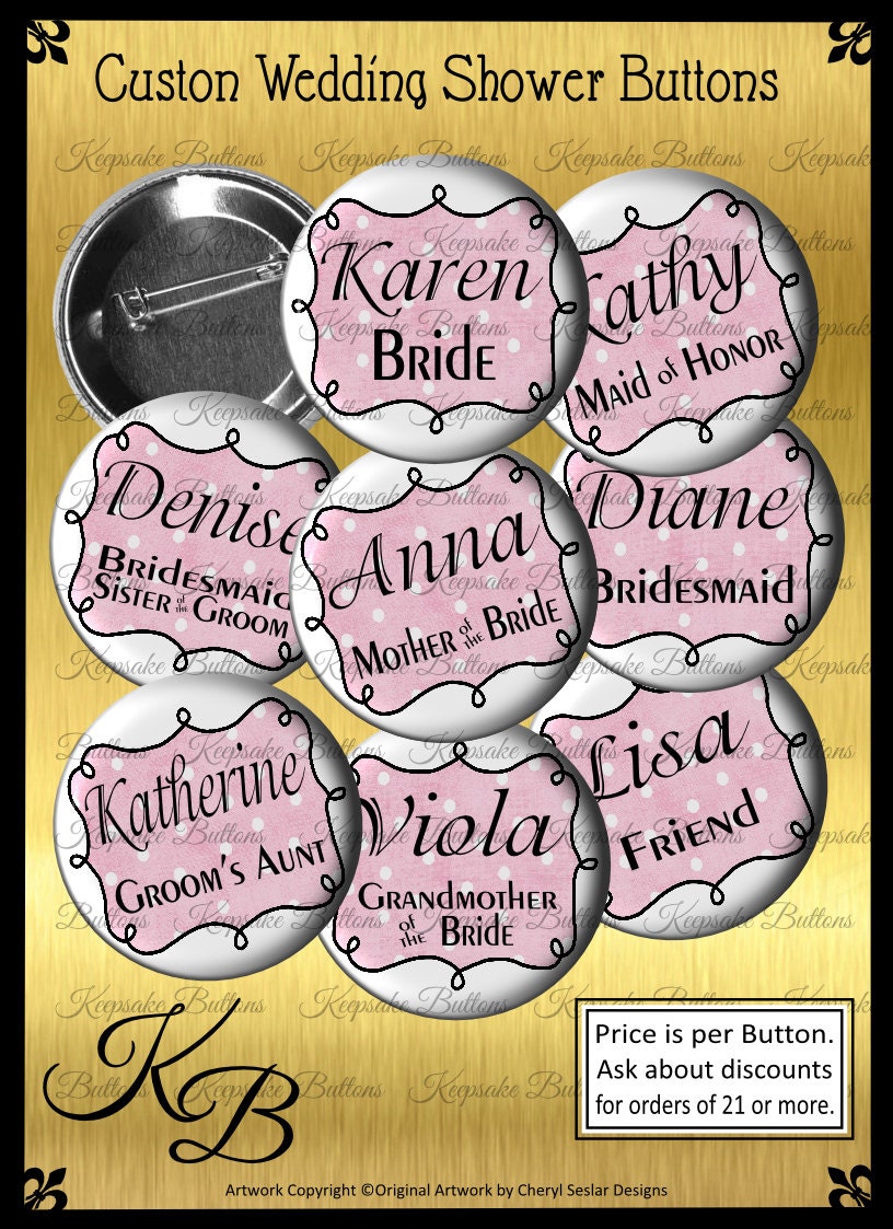 2.25 Custom Bridal Shower ID Buttons Custom Wedding