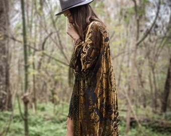 30% OFF | Boho Kimono velvet Green Gypsy , Women Boho Fringe Kimono Floral Kimono Tassels, Cape Jacket Gold