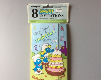 SMURF INVITATIONS, Smurf Birthday Invitations, Smurfette party invitations, Smurf birthday party supply, vintage birthday supply,Smurf theme