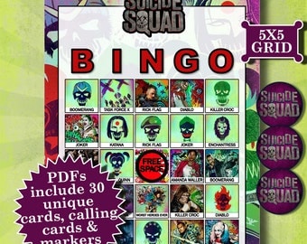 SUICIDE SQUAD 5x5 Bingo (30 Cards) printable PDFs contain everything you need to play Bingo.