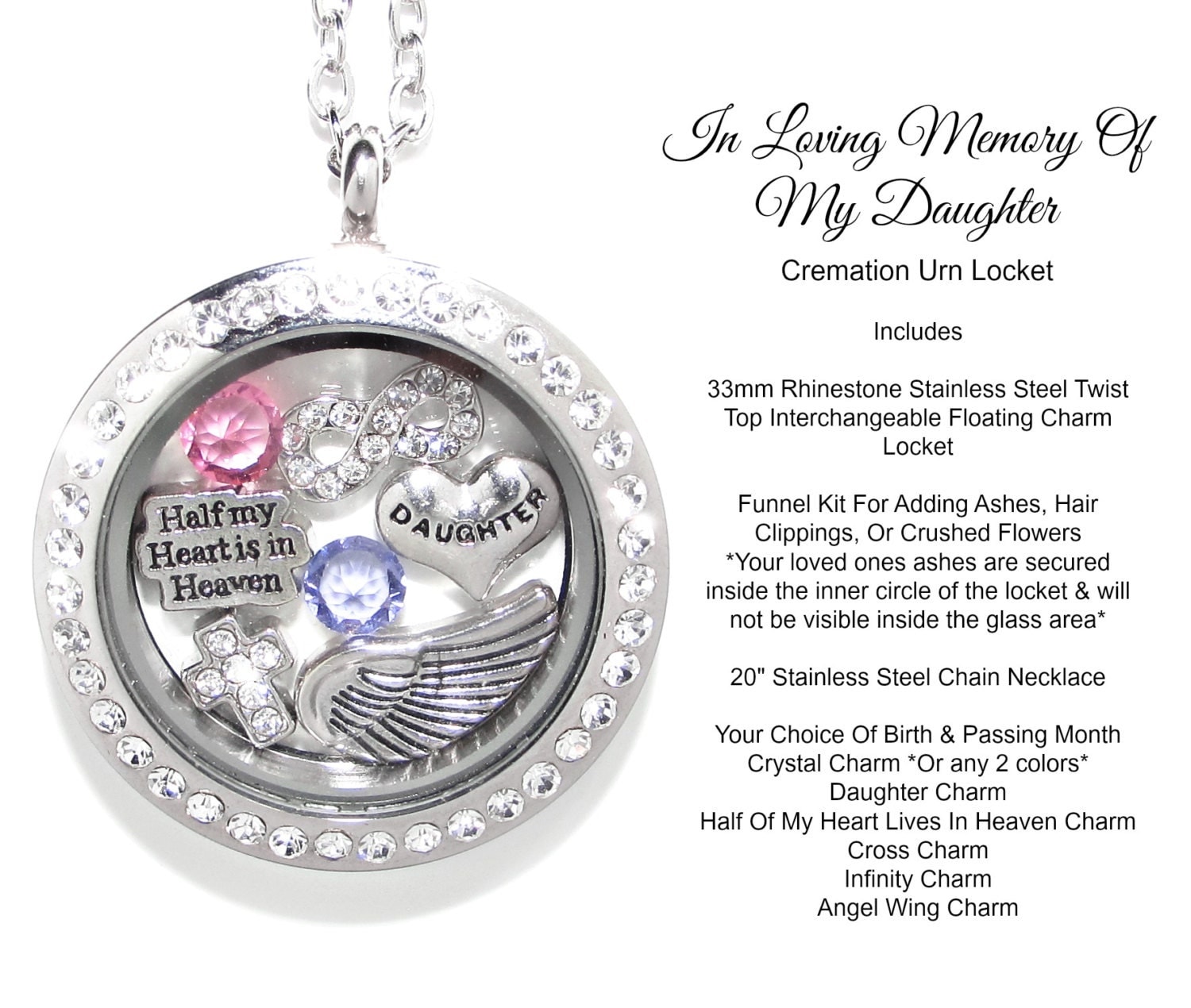 Daughter Cremation Urn Cremation Jewelry Memorial Necklace