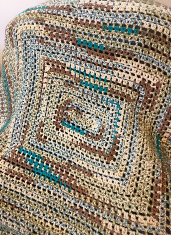 Items similar to afghan, throw, lap blanket Tan, Turquoise, and Green