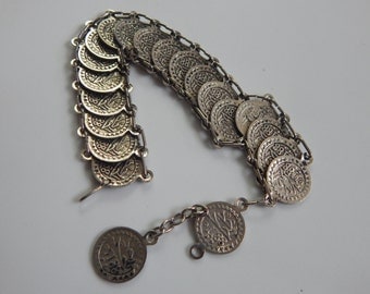 Vintage Souvenir Coin Bracelet 1188 on one side and 1313 Silver Tone Souvenir Coin Bracelet