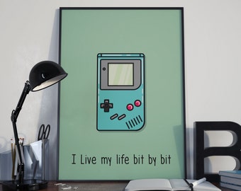GameBoy Poster, Nintendo Print, GameBoy Print, Press Start Gamer Poster, Gamer Wall Decor, Retro Poster, Pixel Art Print, Pixel Poster, Game