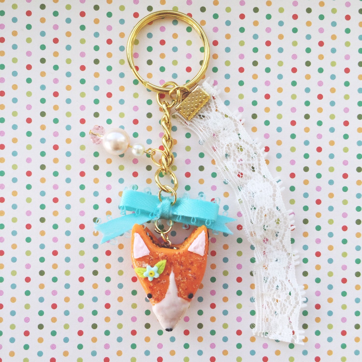 Kawaii Fox Keychain Polymer Clay Keychain Fairy Kei Fox