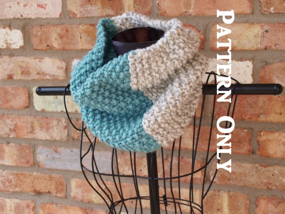 Download PATTERN SALE Knit cowl scarf pattern. Color blocked garter