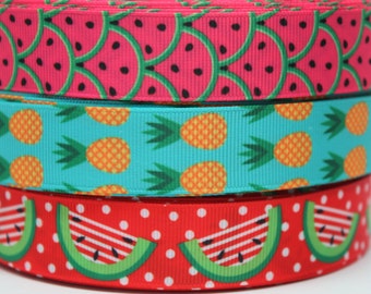 Watermelon Pineapple Ribbon 7/8 Inch Grosgrain Ribbon by the Yard for Hairbows, Scrapbooking, and More!!