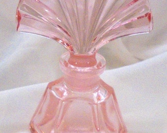Vintage Pink Glass Perfume Bottle with Fan Ground Stopper