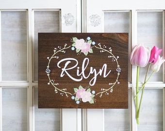 Custom Name Sign Nursery Wall Art Hand painted Flowers Shabby Chic Baby Girl Personalized Baby Gift Girls Room Pink Nursery Floral Chic