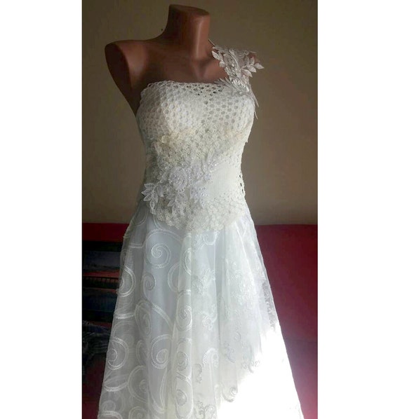 Boho Crochet elegant doily wedding dress ivory white by StyleGG