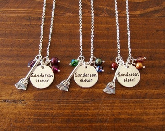 Hocus Pocus Inspired Halloween Necklaces. Sanderson Sister. Witch necklace. Buy 1 or all 3. Swarovski Elements Crystal. Witch Broom.