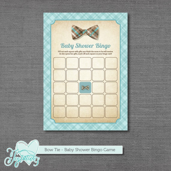 Blue Bow Tie Baby Shower Bingo Game Instant Download by Joytations