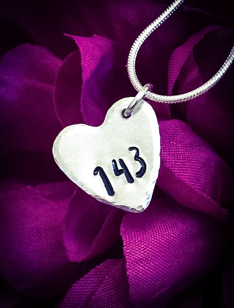 143 Hand Stamped Necklace. Heart Necklace I Love You