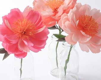 Set of 3 Open Paper Peonies- Paper Flowers- Paper Anniversary- 1st Anniversary- Paper Flower- Paper Decoration- Crepe Paper Flowers