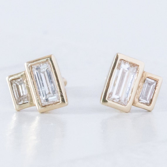 Minimalist diamond earrings geometric diamond studs