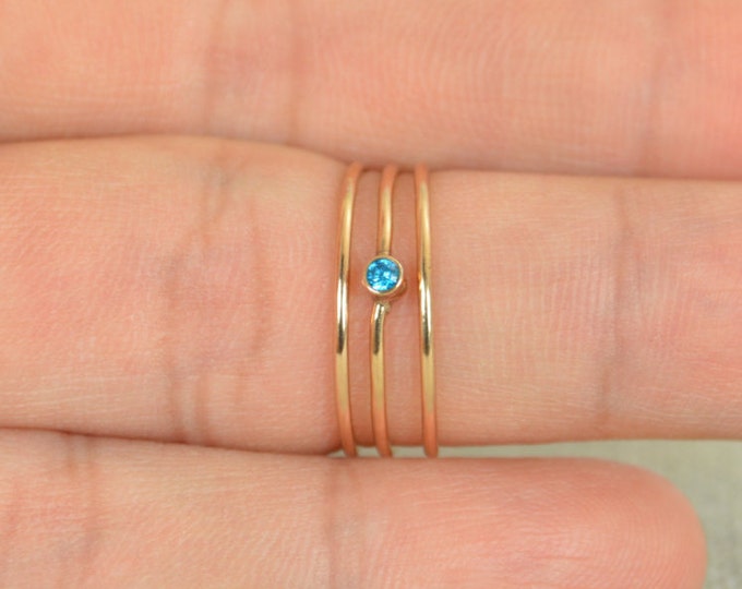 Tiny Rose Gold Filled Blue Zircon Ring, Rose Gold Filled Blue Zircon Ring, Zircon Stacking Ring, Zircon Mothers Ring, December Birthstone