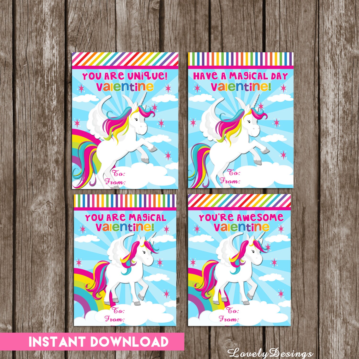 unicorn kids valentines cards printable rainbow unicorn