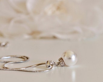 Single Pearl Necklace Bridesmaid Gift Bridesmaid Necklace White Ivory Swarovski Pearl Necklace Silver Wedding Necklace Bridesmaid Jewelry