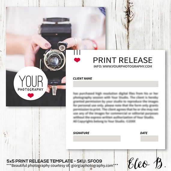 5x5 Print Release Form Print Release Card Template