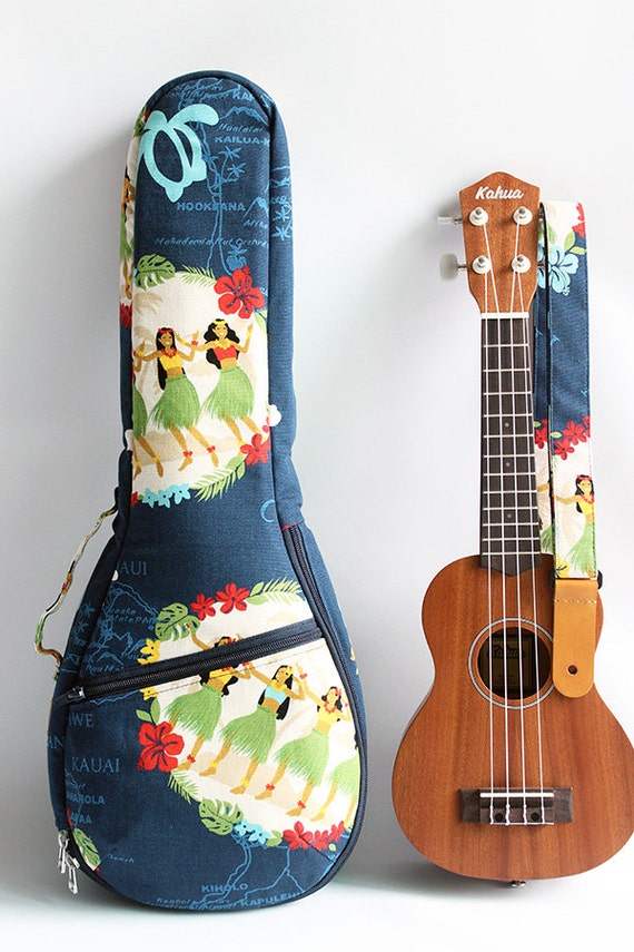 Soprano ukulele case & strapReady to ship/ hula girl navy F