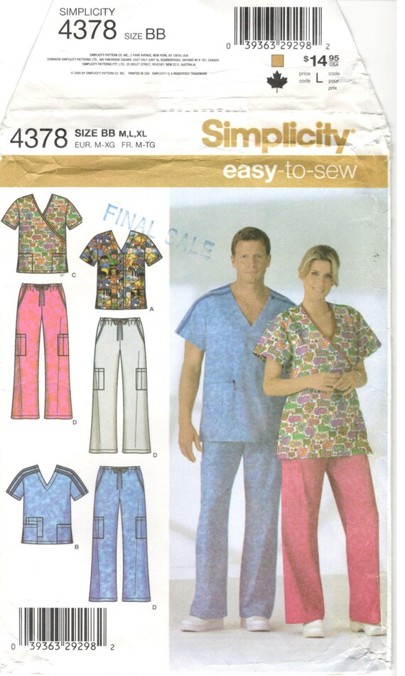 Simplicity 4378 Size m L XL. Nursing scrubs sewing pattern