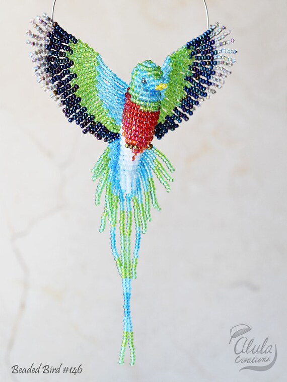 Quetzal Beaded Bird Suncatcher Beaded Bird Window Decor Bird