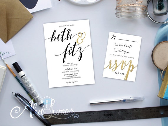 Wedding invitation set Wedding printable black and white