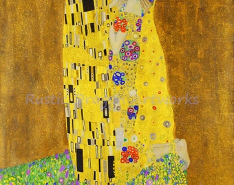 Gustav Klimt "The Kiss" 1908 Reproduction Digital Print Art Nouveau Man Kissing Woman Wall Hanging