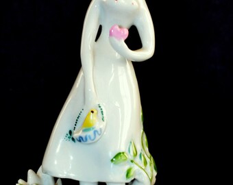 Vintage Mid Century Rosenthal Figurine Peynet Girl with Heart 5120 Studio Linie German Porcelain Statue