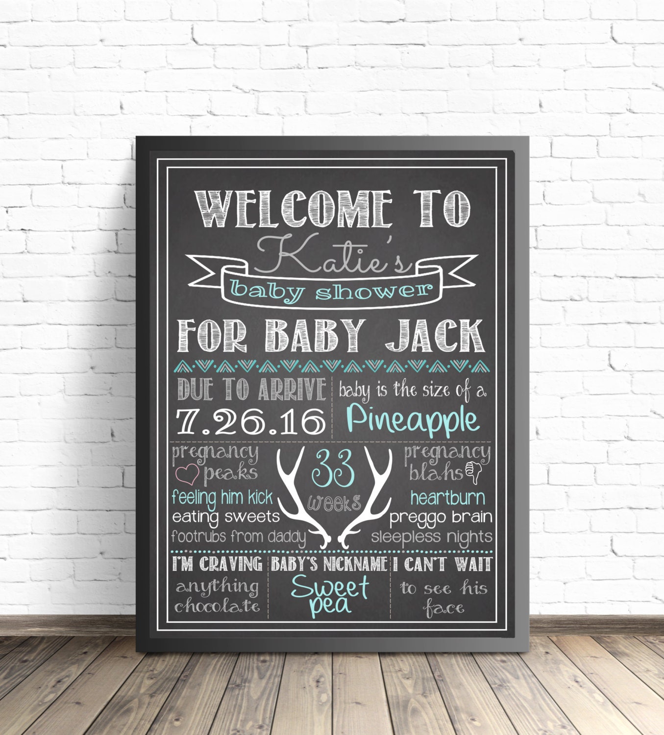 Tribal Baby Shower Chalkboard Sign / Deer Antlers and Arrows