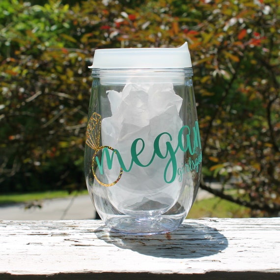Personalized Plastic Stemless Wine Glass With by meganmariebrown