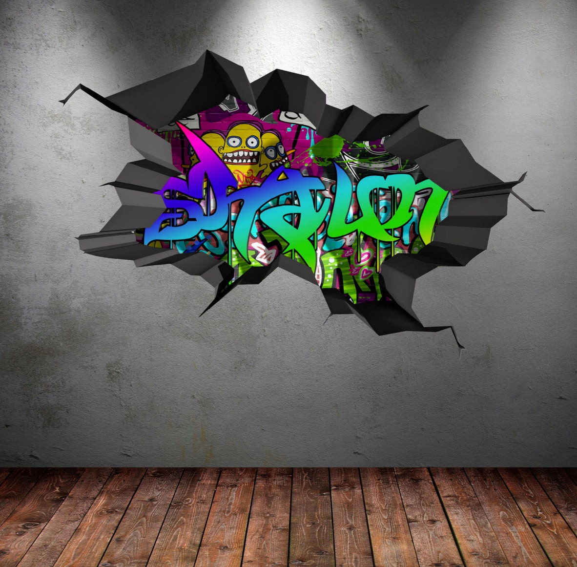 Personalised Name Full Colour Graffiti Wall Decals Cracked 3d