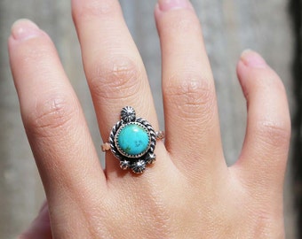 Blue Kingman Turquoise Ring - US 6.5, Turquoise Ring, Silver ring