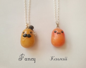 Kawaii and fancy potato pendant, handmade charms, miniature food jewelry, potato necklace, mustache pendant, kawaii potato, best friend gift