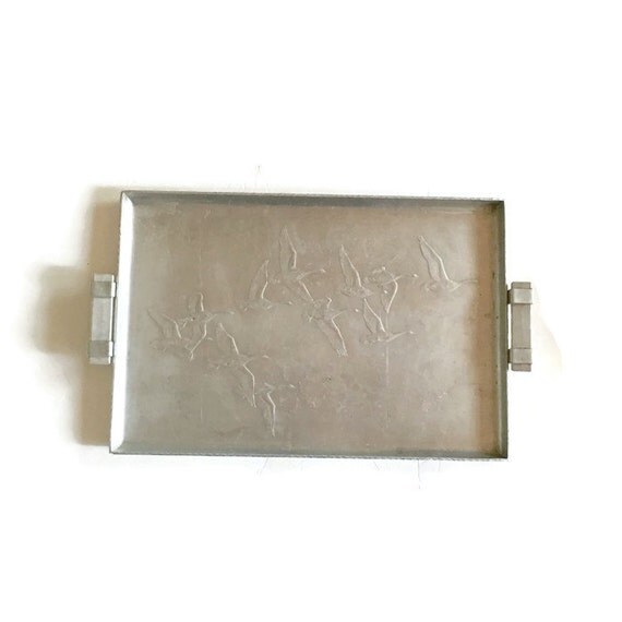 Vintage Hammered Aluminum Tray Geese Arthur by VintageGirlHome