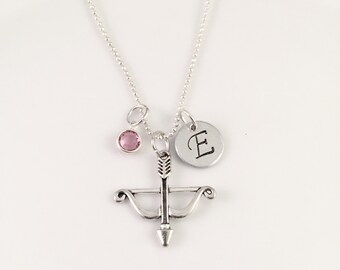 Personalized Crossbow Necklace, Initial and Crossbow necklace, personalized jewelry, gift for her, walking dead, the arrow