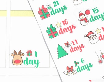 Christmas Countdown Stickers, Holiday Planner Stickers, Christmas Stickers for Erin Condren Planner, Scrapbook Stickers, December Stickers