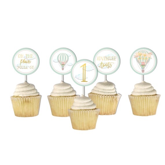 Hot Air Balloon Cupcake Toppers First Birthday Printable