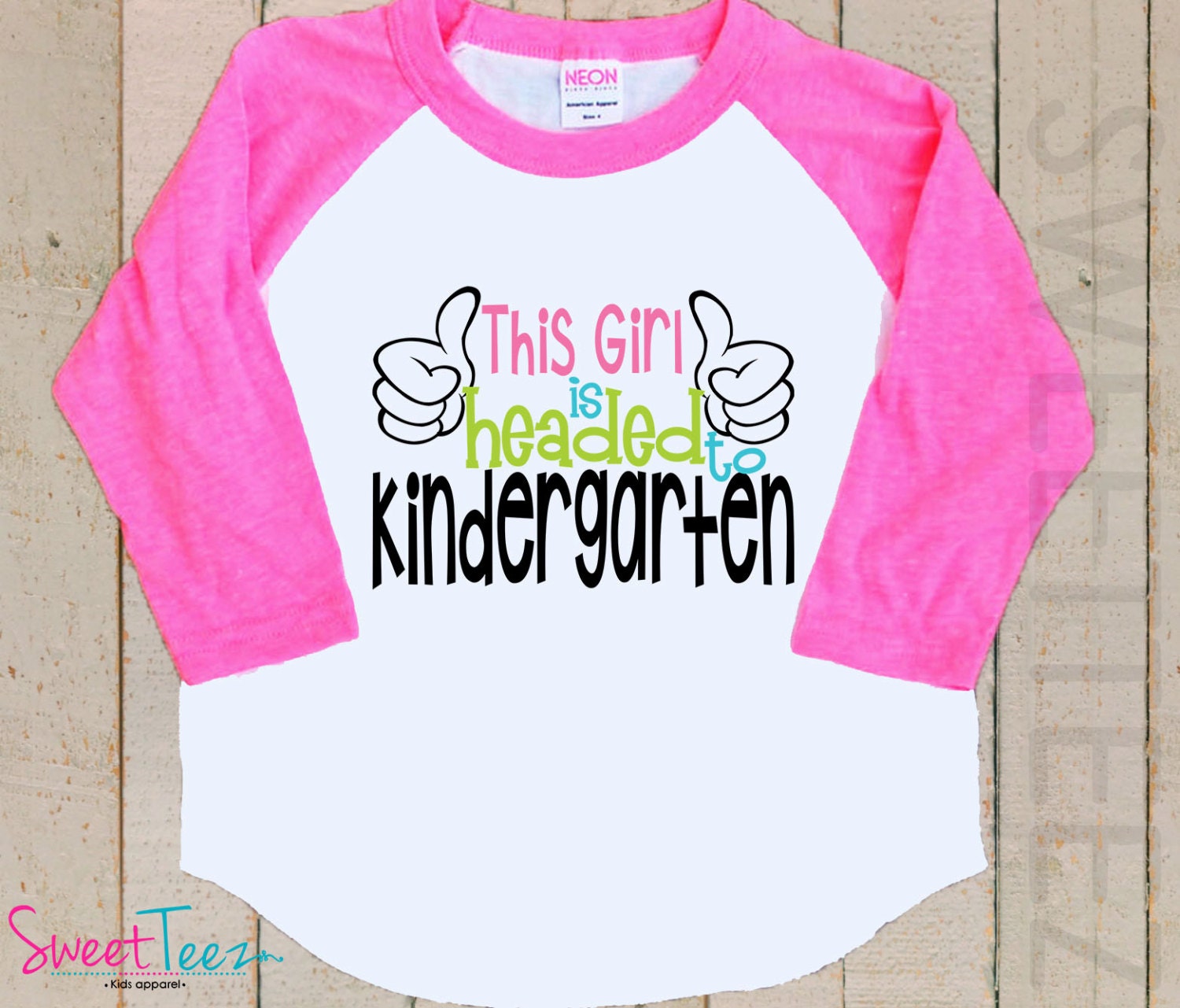 Kindergarten Shirt Hip Raglan Girl Pink shirt Black Raglan