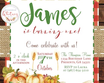Our Little Pumpkin is Turning One First Birthday Digital Printable Invitation Design